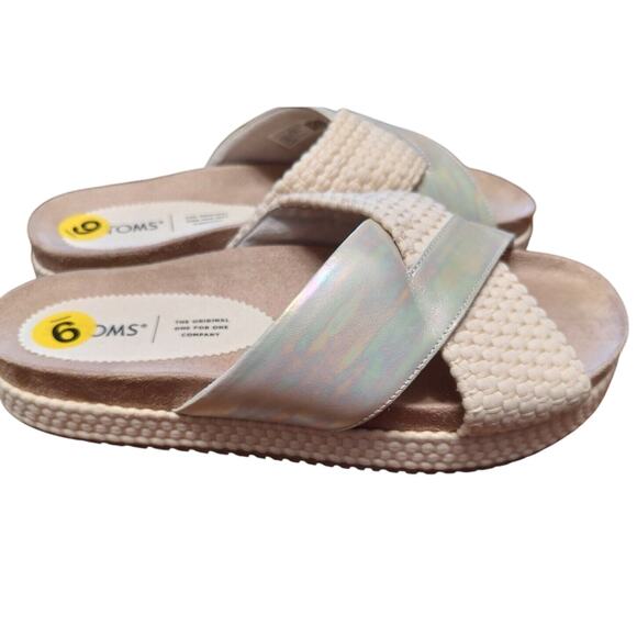 NEW TOMS Iridescent Woven Trim Leather Paloma Sandals Slides Size 9 NWT - Picture 1 of 5